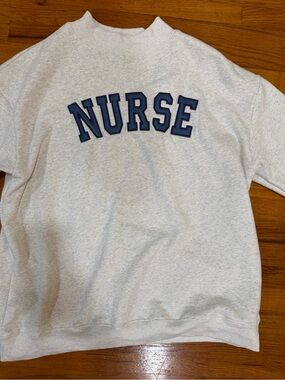 Nurse mock neck heather gray , navy letters